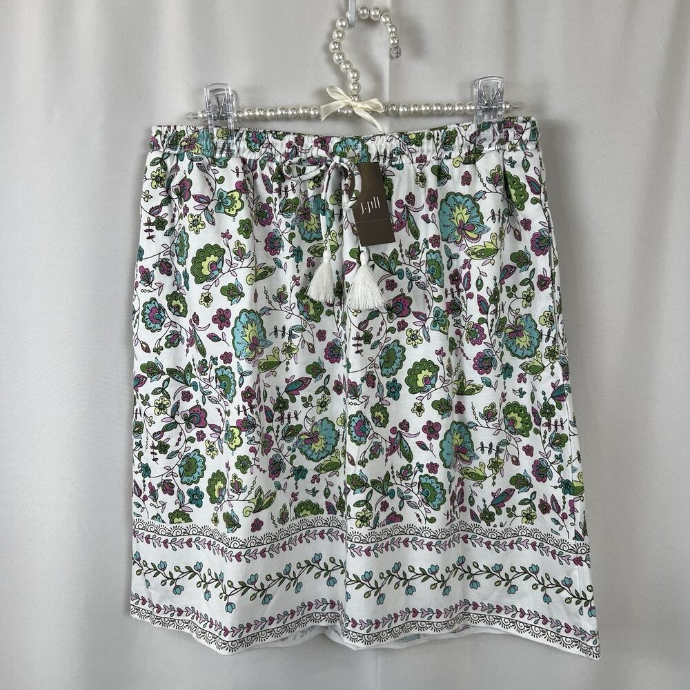 J. Jill NWT White Paisley Floral Pull On Drawstring Skirt Women's Cotton Sz XS